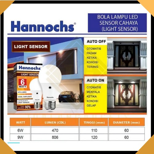 GARANSI 1 TAHUN !! HANNOCHS LIGHT SENSOR LED 6 watt dan 9 watt Lampu Sensor Cahaya