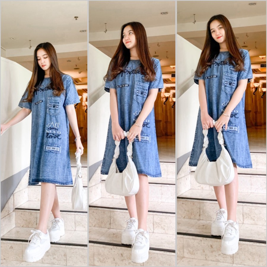 DENIM DRESS / DASTER JEANS/ DAILY WEAR/ SNOWBLUE SERIES BANYAK VARIAN MOTIF