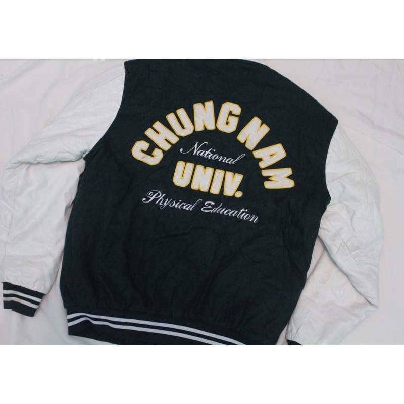 Jaket varsity leather wool ijo botol chungnam