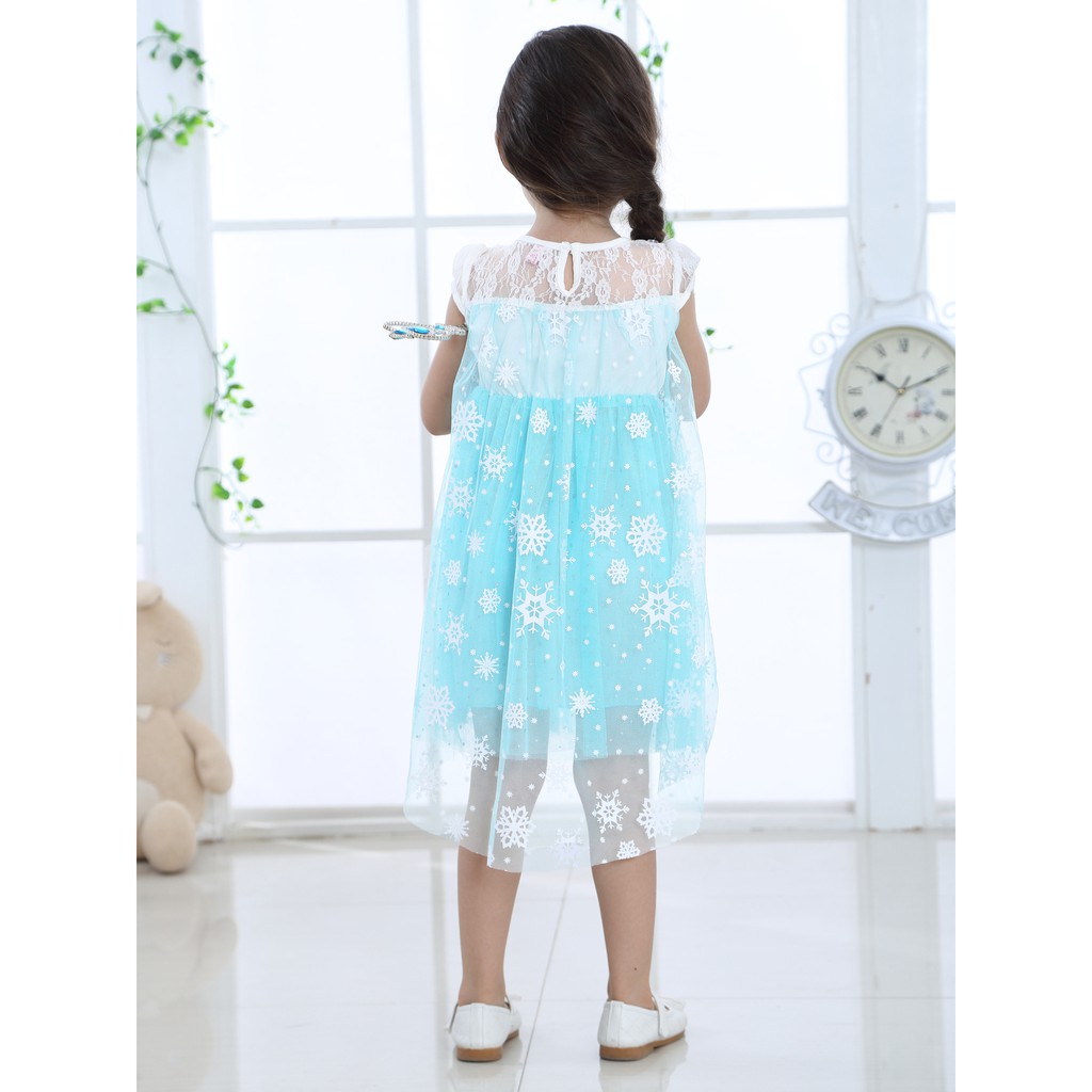 Dress Princess Musim Panas Gaya Korea Motif Print Kartun Salju untuk Anak Perempuan