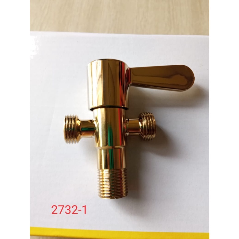 setop keran double stop kran toilet cabang tee warna gold drad 1/2&quot; inch