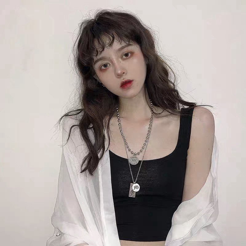 Korean version of cold wind simple hip-hop personality European and American retro Harajuku style all-match sweater chain  210818