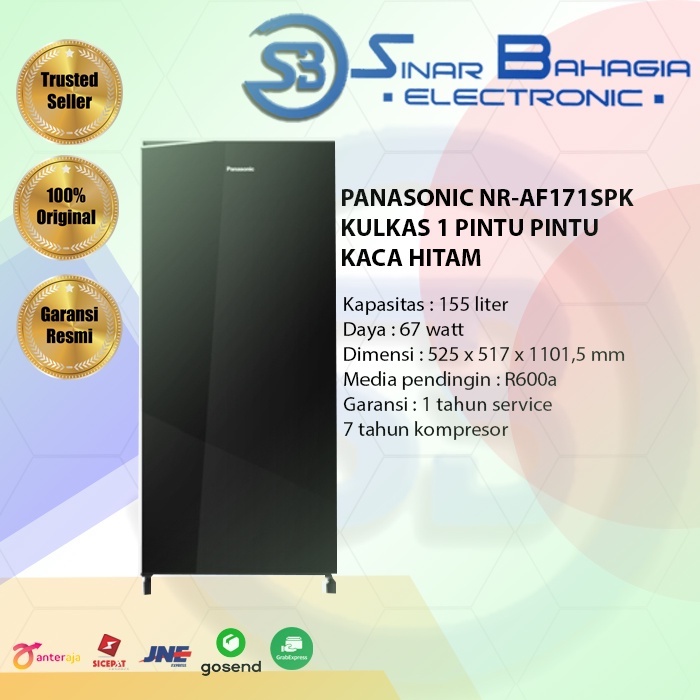 PANASONIC NR-AF171SPK KULKAS 1 PINTU PINTU KACA HITAM (NEW) KHUSUS BANDUNG