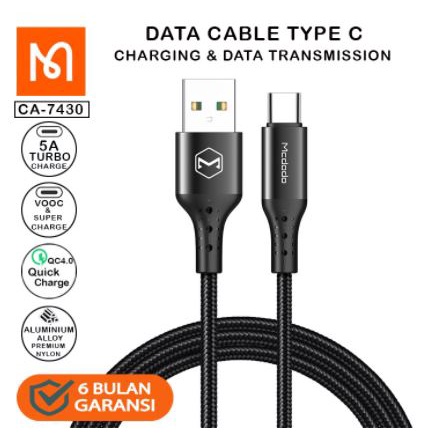 MCDODO CA-743 KABEL CHARGER USB TO TYPE C CABLE SUPER FAST CHARGING 5A XIAOMI SAMSUNG OPPO