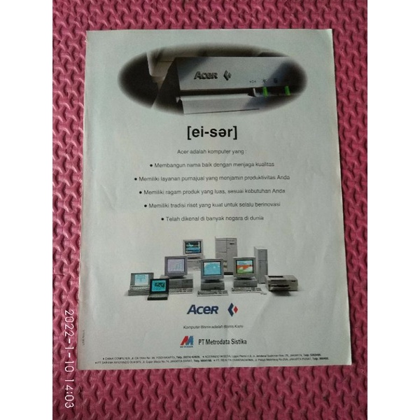 Iklan Komputer ACER jadul Copotan Majalah lawas