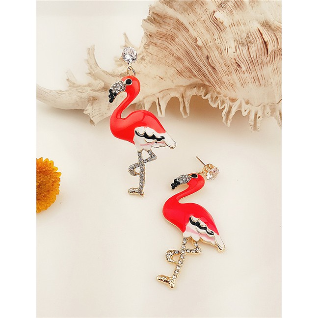 LRC Anting Tusuk Fashion Red Bird Alloy Earrings F61263