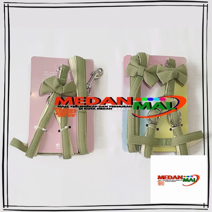 Two Tone Bow Tie Harness Set Premium Pet Leash Tali Kucing Tali Anjing - Lime Green