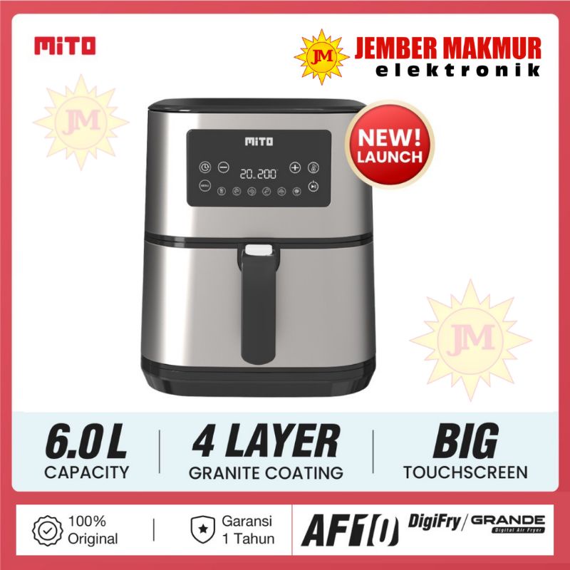 MITO Grande Air Fryer DigiFry AF10 Touch Screen Low Watt Mesin Penggoreng Tanpa Minyak 6L - Silver