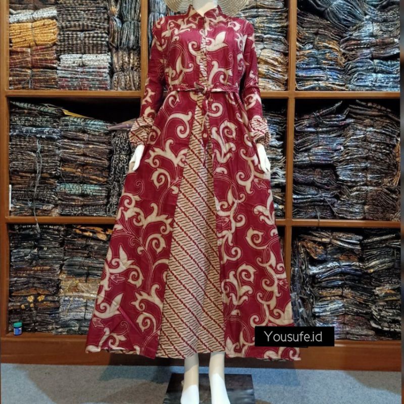 Gamis Muslimah Batik Model Cardy Menyatu Bahan Halus Nyaman Seragam Pernikahan Hajatan Kerja Keluarga Lebaran Casual Formal GCM01G