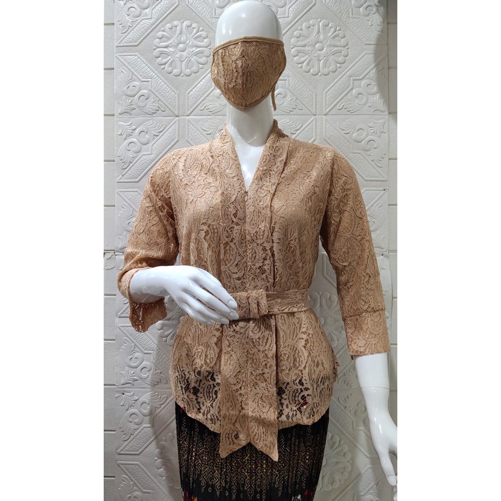 KEBAYA BRUKAT ATASAN KUALITAS PREMIUM MODEL OURORA  M L XL REAL PICT-KARTINI CREAM