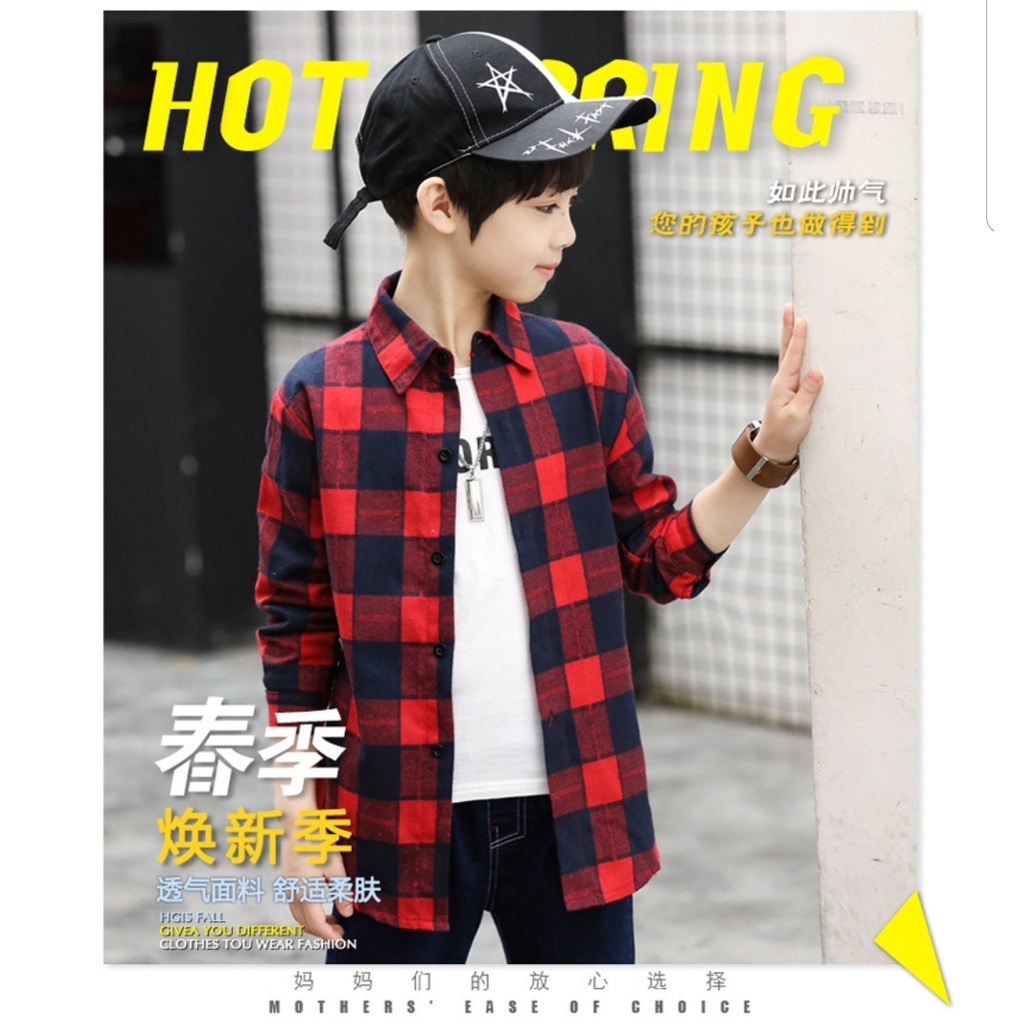 kemeja fashion outer kotak merah import anak laki keren