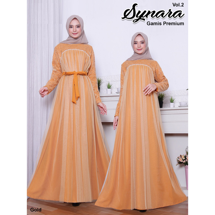 GAMIS PESTA TILE SYNARA / GAUN MUSLIM PESTA - Gold