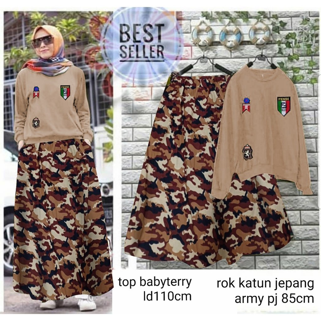 Hopi Promo Set Atasan Rok Loreng Army Adila Murah