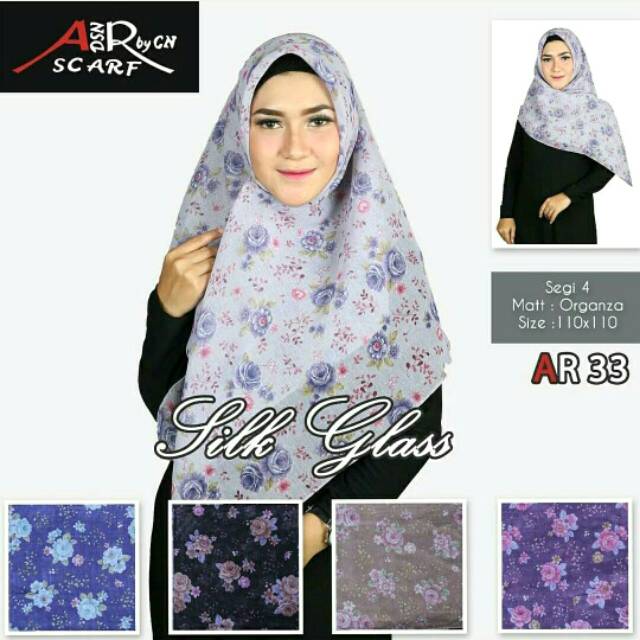 Segiempat Silk Glass Bunga. Jilbab Dasya. Kerudung Segi4 Organza Motif