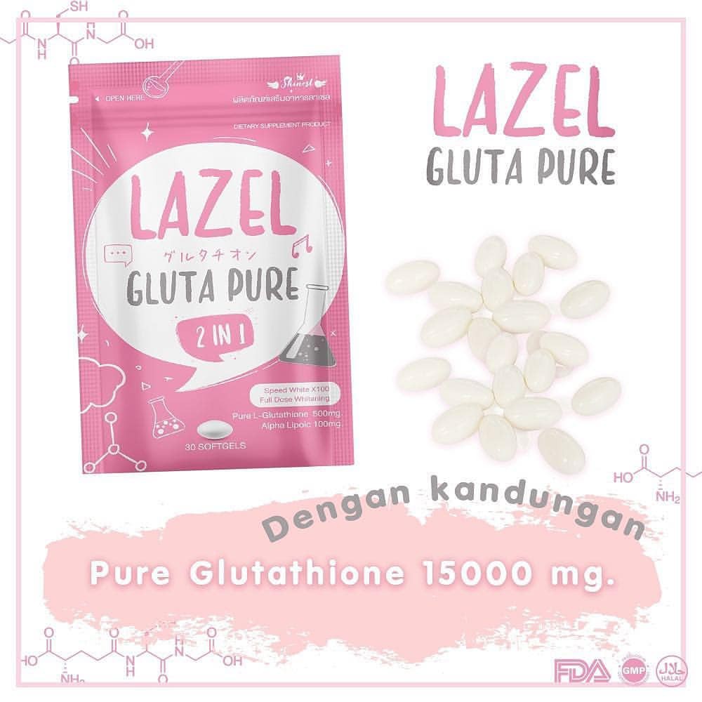 Lazel Gluta Pure 2 in 1 Isi 30 Softgel By Skinest Thailand 100% Original SUPLEMEN PEMUTIH