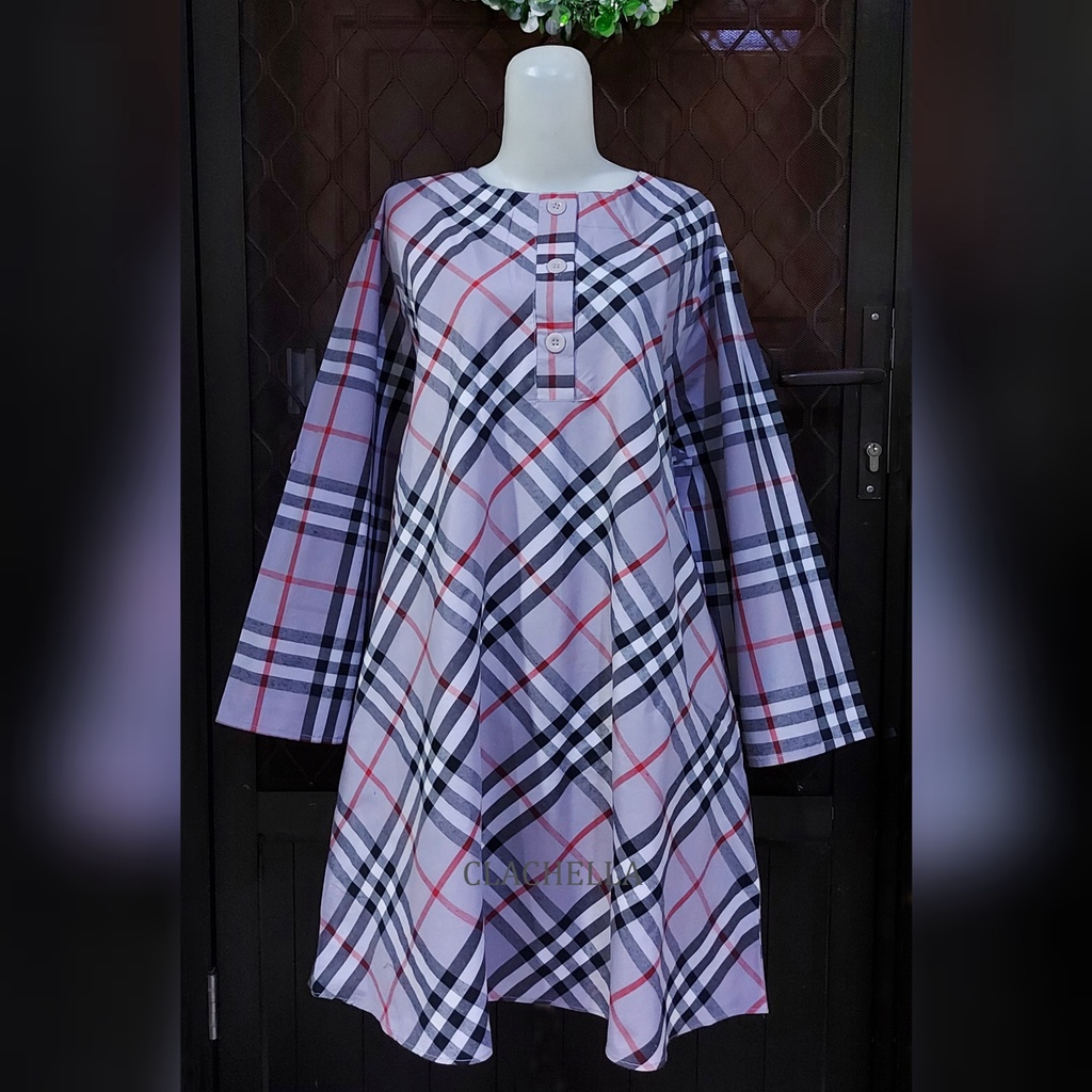 Clachella Baju Tunik Motif Kotak, Baju Atasan Wanita T542063