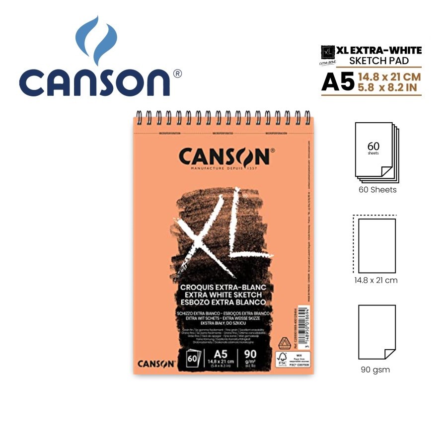 Canson XL Extra-Blanc Sketch Book A5 Isi 60 Sheets 90gsm C200001869