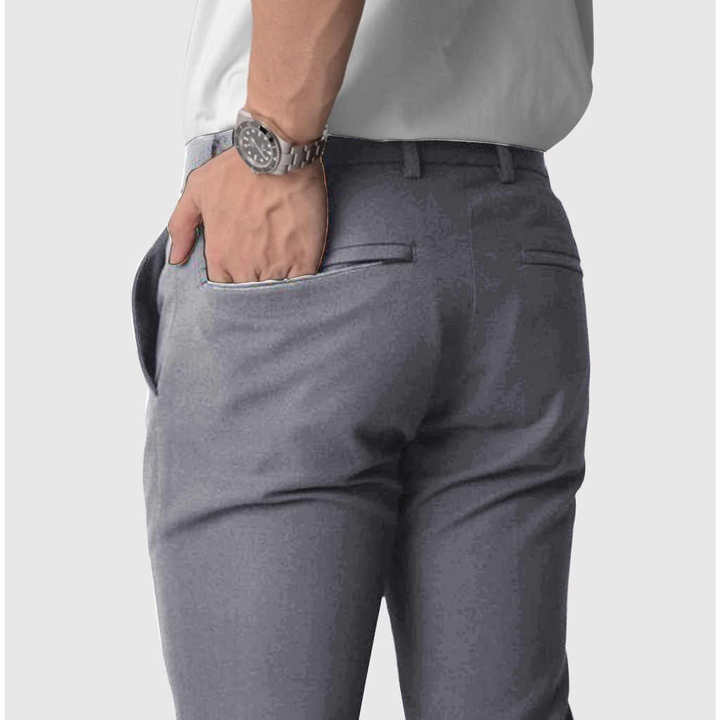 Dritto Ankle Pants - Celana Bahan Formal Slim Fit - Abu Muda