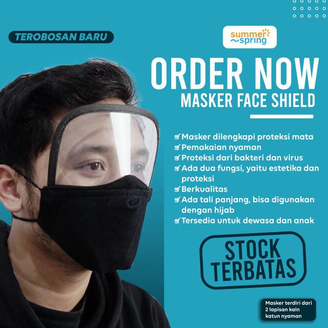 MASKER FACE SHIELD TEBAL 2 LAPIS/masker scuba di tambah pelindung mata