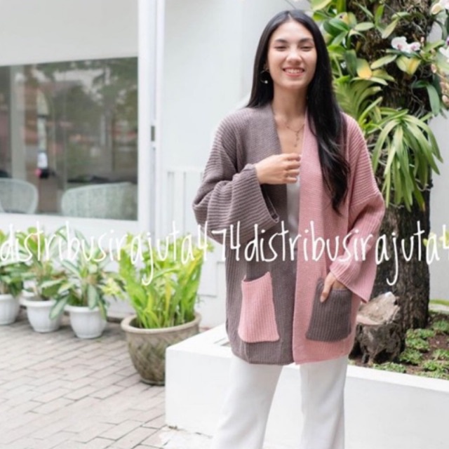 OVERSIZE CARDIGAN RAJUT TWO TONE TEBAL OUTERWEAR KNIT JUMBO