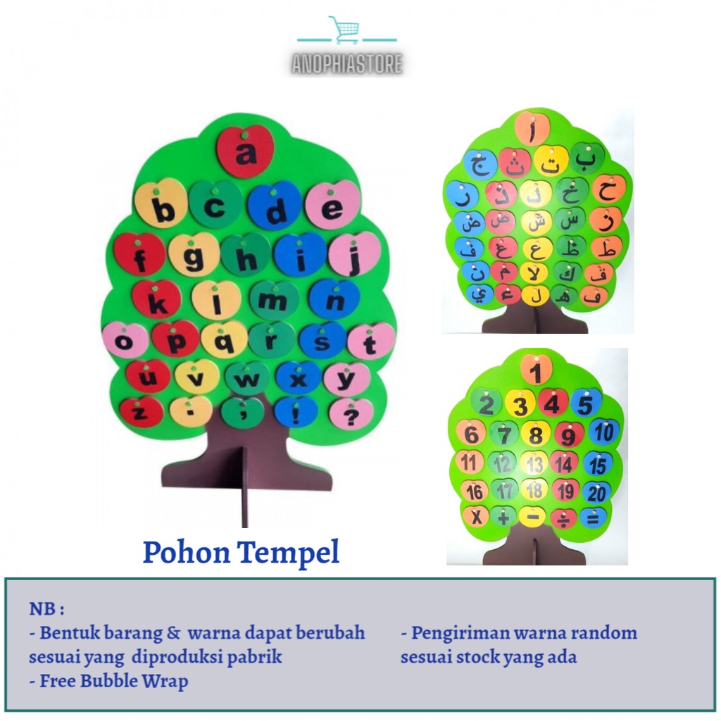 Mainan Kayu Pohon Hijaiyah Angka Huruf APE TK PAUD