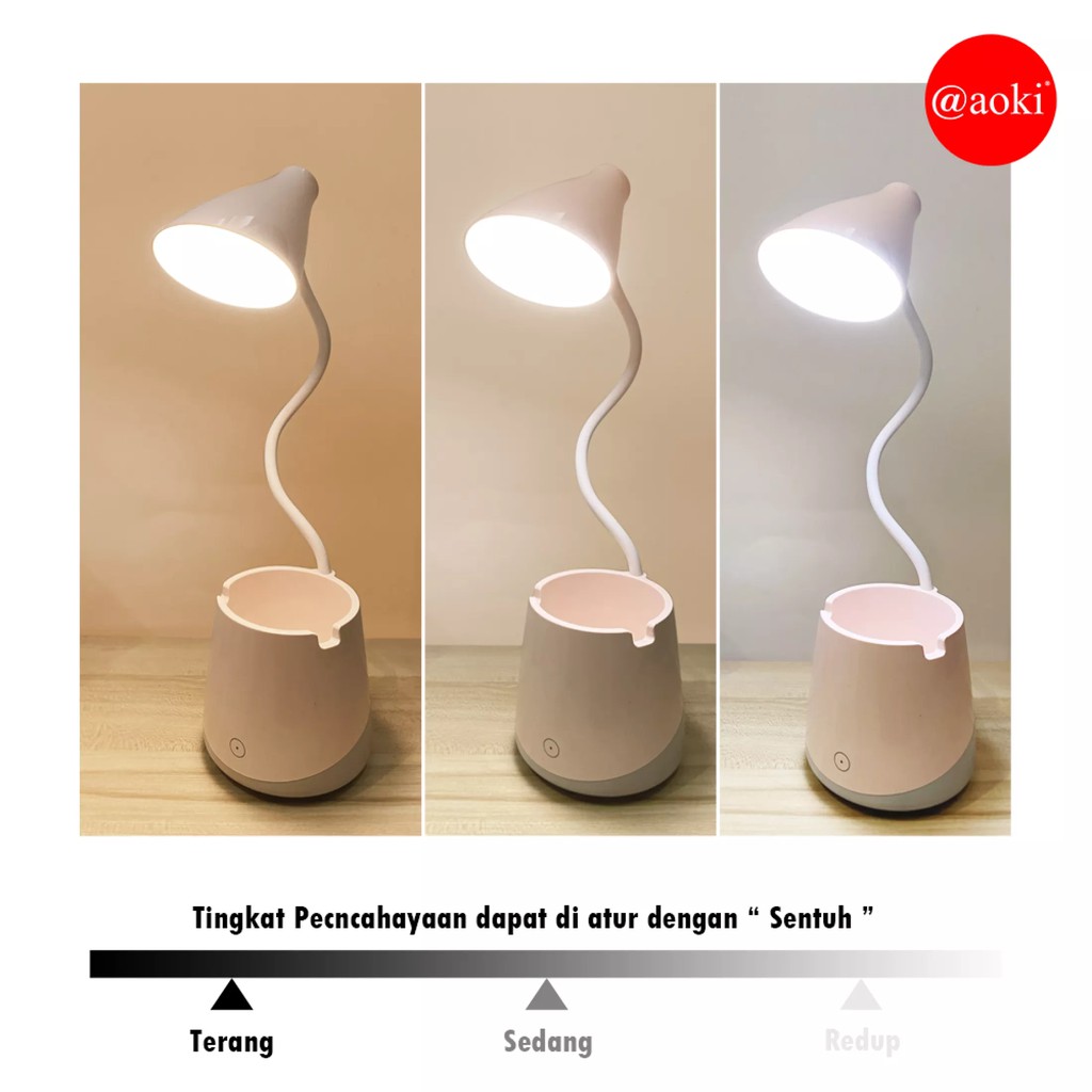 Lampu belajar tempat pensil tricolour sentuh 3warna AOKI AK 6107 Putih