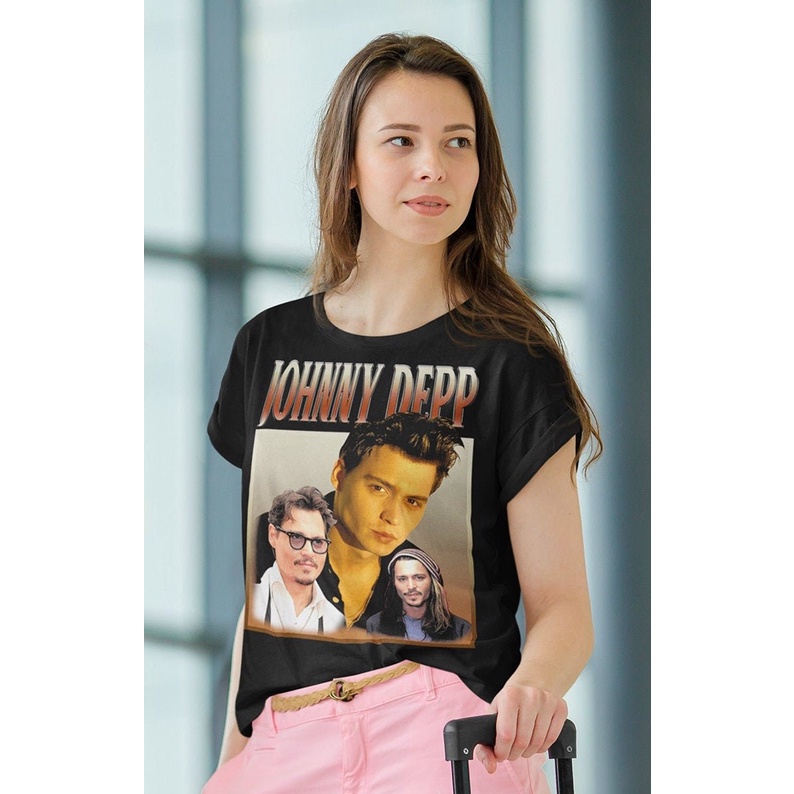 kaos premium Johnny Depp 90s Vintage Unisex Black Tshirt Men T Shirt Cotton Tshirt Men Summer Fashio