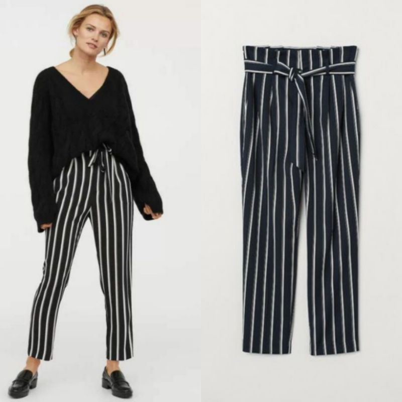 HM01 PAPERBAG HIGH WAIST STRIPE PANTS/CELANA HIGHWAIST