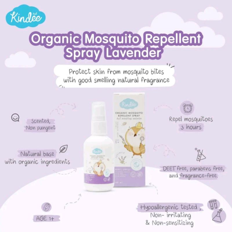Kindee Organic Mosquito Repellent Spray Lavender (1+) / Spray Anti Nyamuk