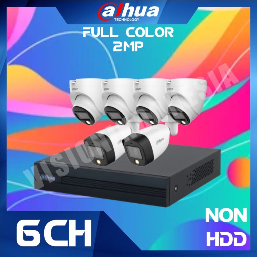 PAKET CCTV DAHUA 2MP COLORVU 6 KAMERA TANPA HDD SIAP PASANG