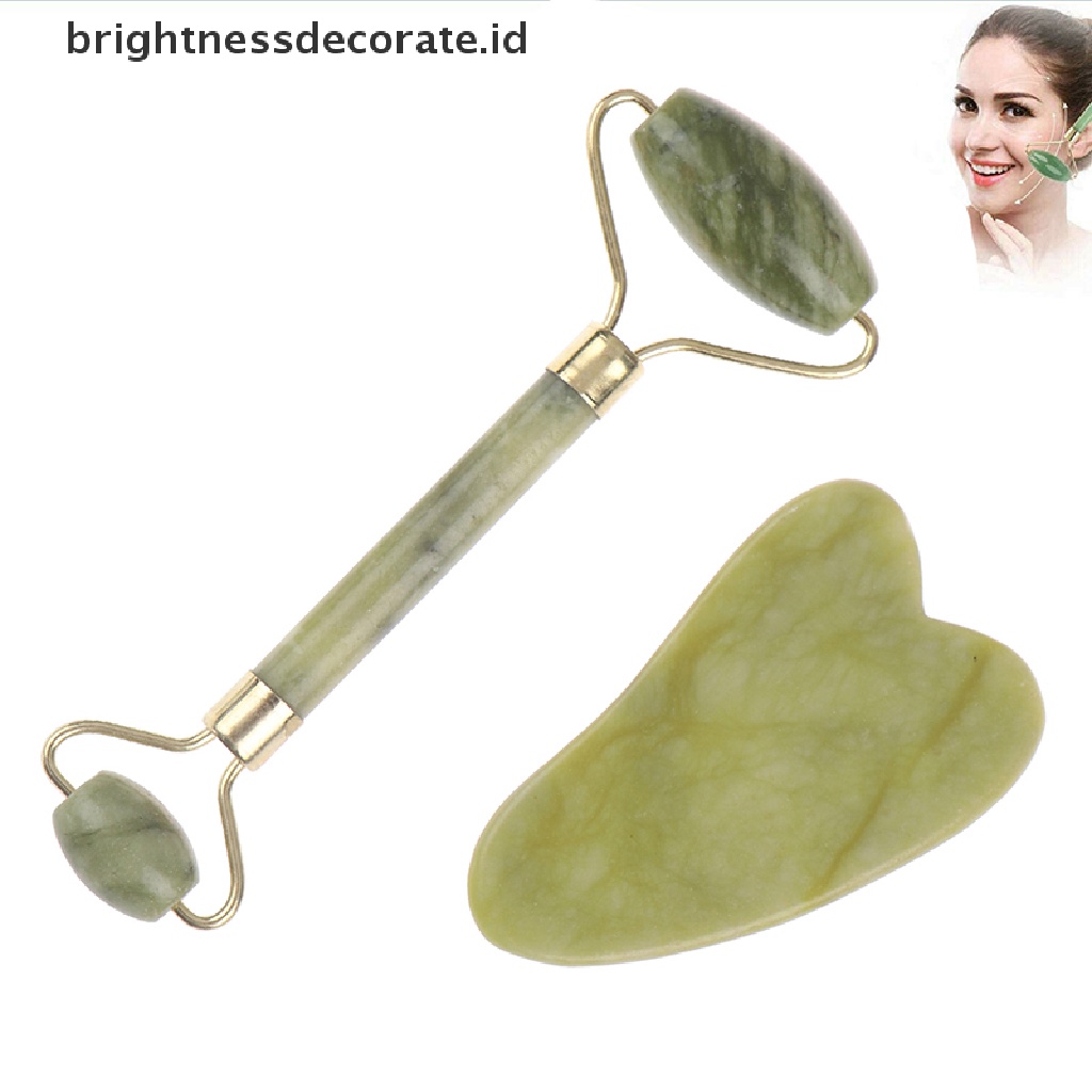 Alat Pijat Roller Gua Sha Giok Alami Dengan Batu Untuk Wajah