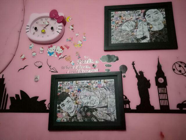 Mozaik Black And White In Black Frame (42x30)