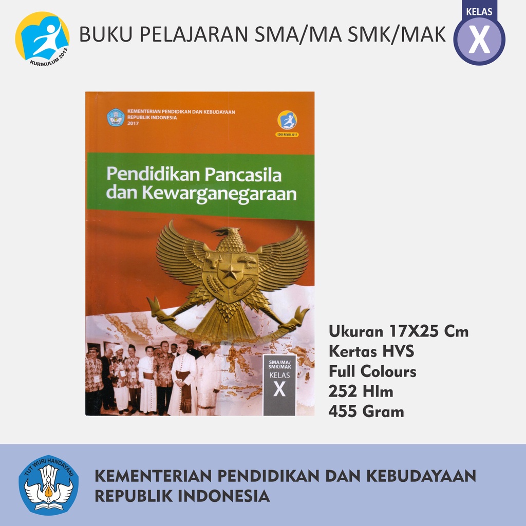 Buku Pelajaran Tingkat SMA MA MAK SMK Kelas X Bahasa Indonesia Inggris Matematika IPA IPS Penjaskes Seni Budaya PPKn Kemendikbud-X PEND PANCASILA