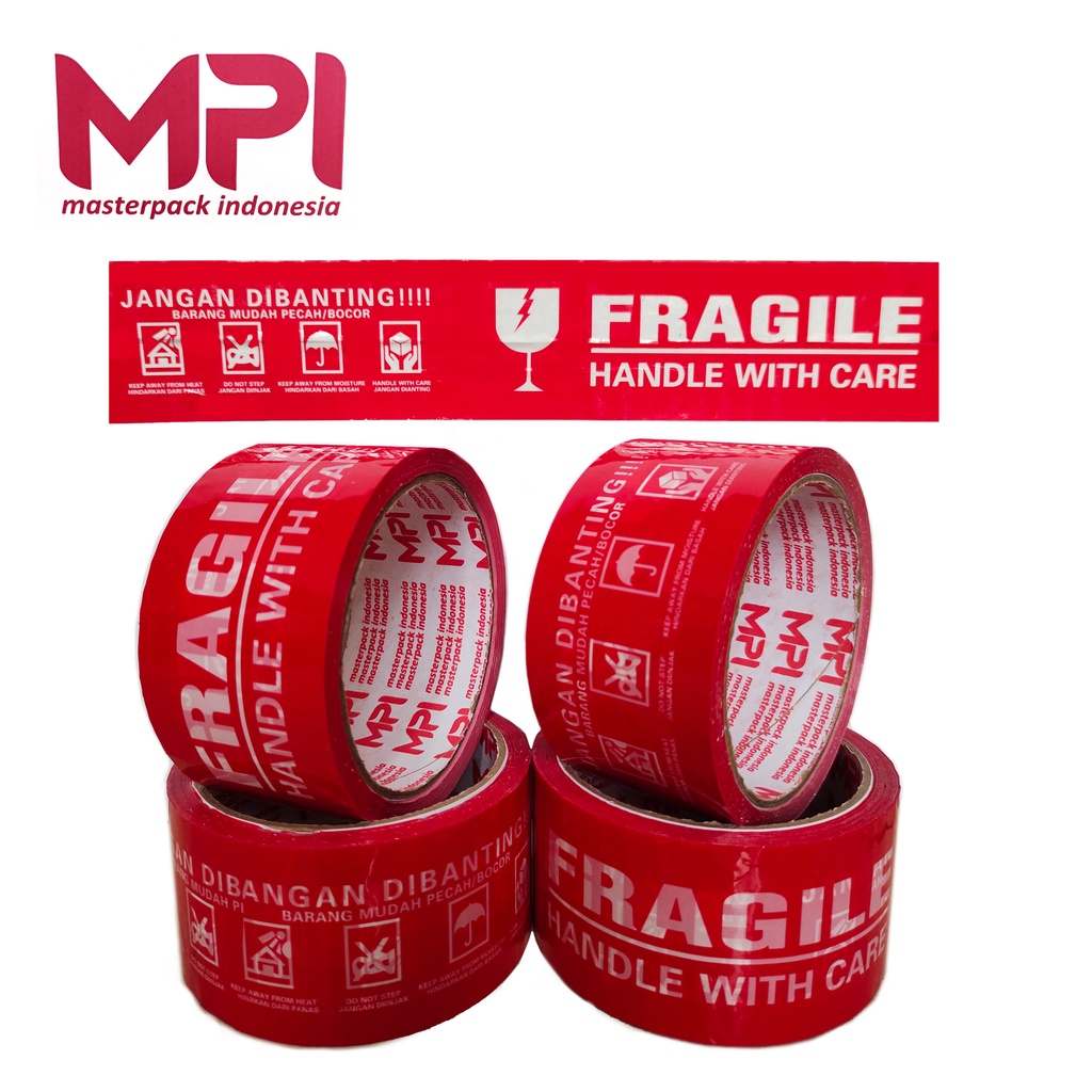 Lakban Fragile Merah Handle With Care 50 Yard Jangan Dibanting MPI