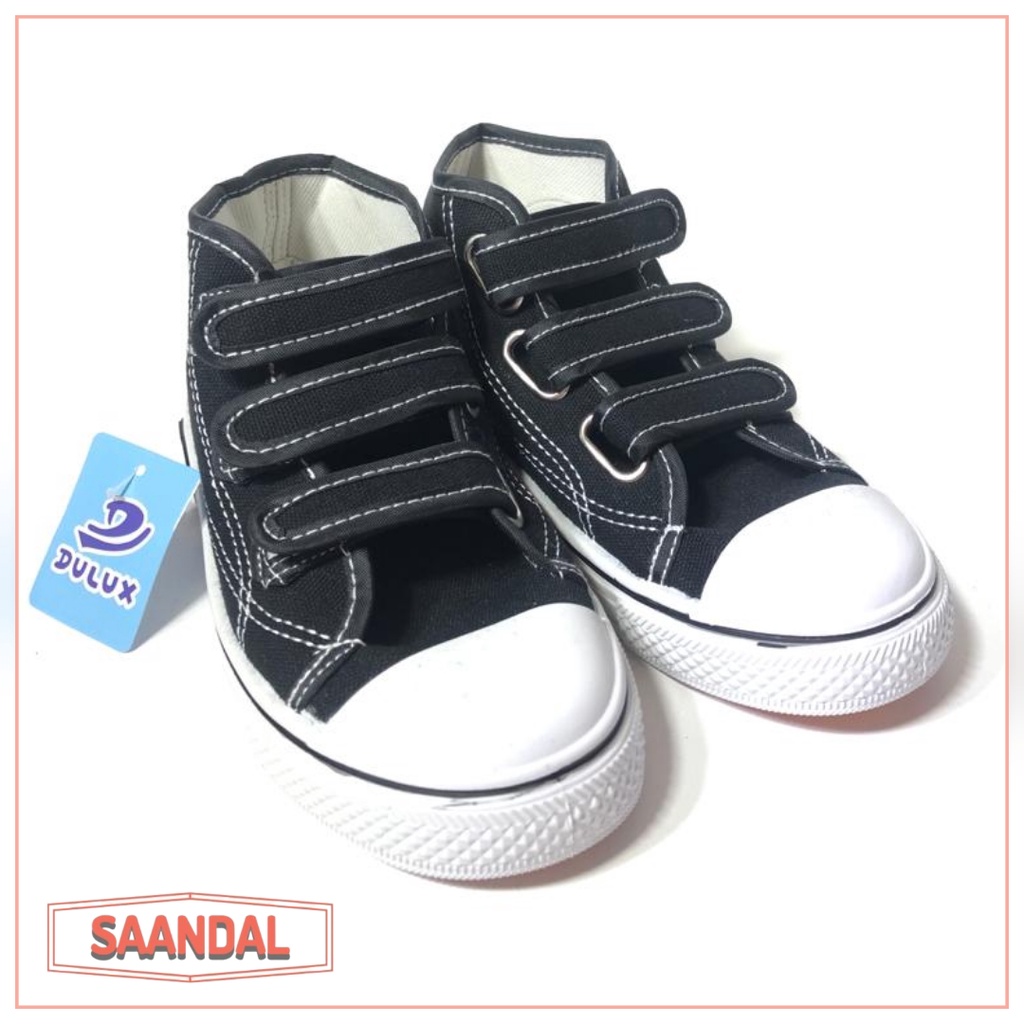 Sepatu Sekolah Sneakers Canvas Karet Dulux Hitam Putih Ukuran 32-35 (BISA SATUAN COD)