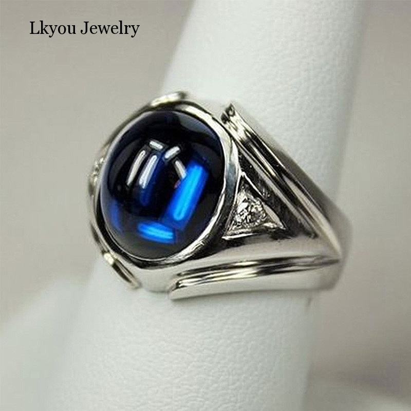 Lkyou Cincin Batu Sapphire Biru Zircon Gaya Eropa Untuk Pria