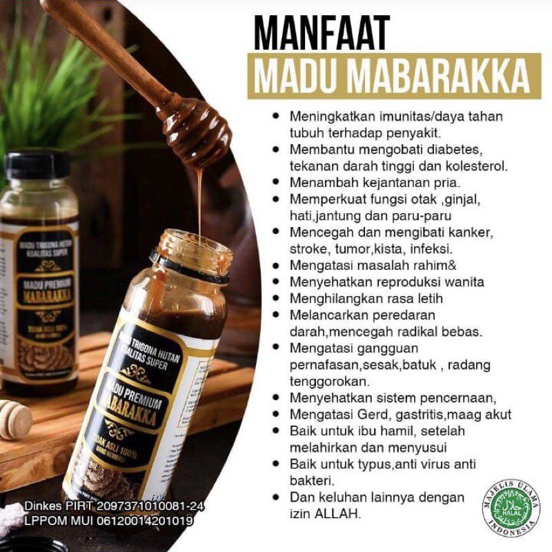 

Madu Trigona Ma'barakka LPPOM MUI / Dinkes P-IRT Klanceng Mabarakka / Lanceng Kelanceng 300 gram