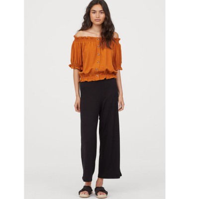 H&M Celana Kulot Wide Cut Jersey Pants Black