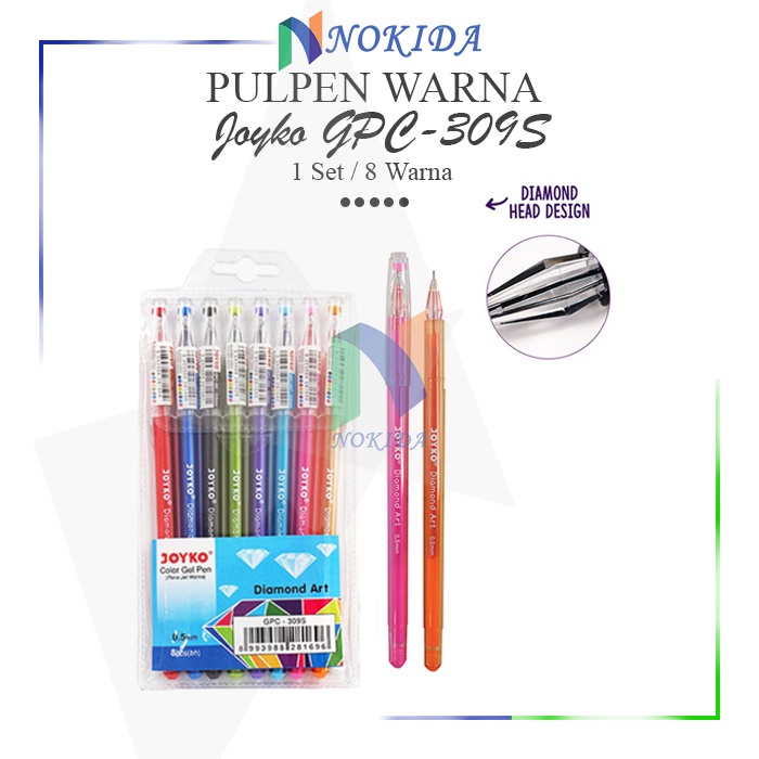 

Nokida Pulpen Gel Color Joyko GPC-309S/8 Warna / Ballpoint Pena Pen Tinta Warna Warni 0.5 mm/1 pack