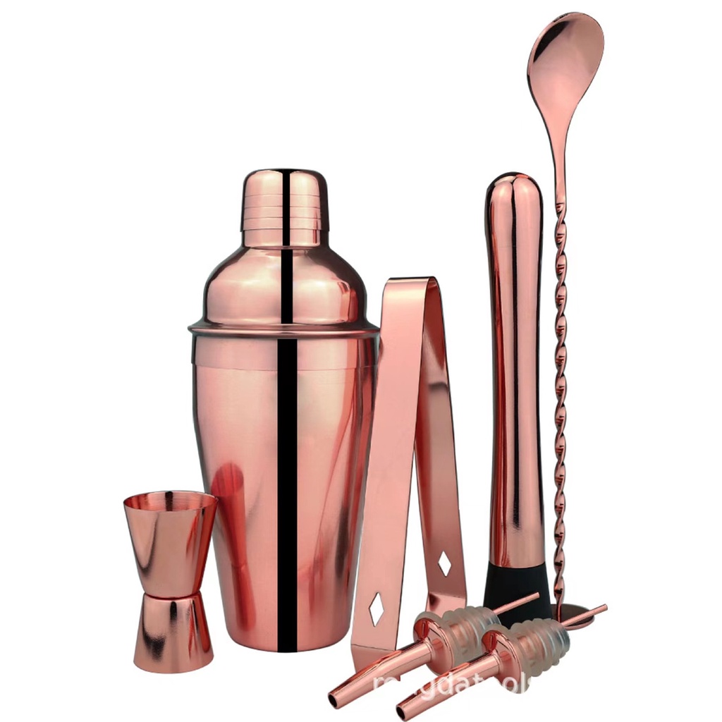 Shaker Stainless Steel 7pcs Rose Gold Bartender Drink Bar Set Cocktail