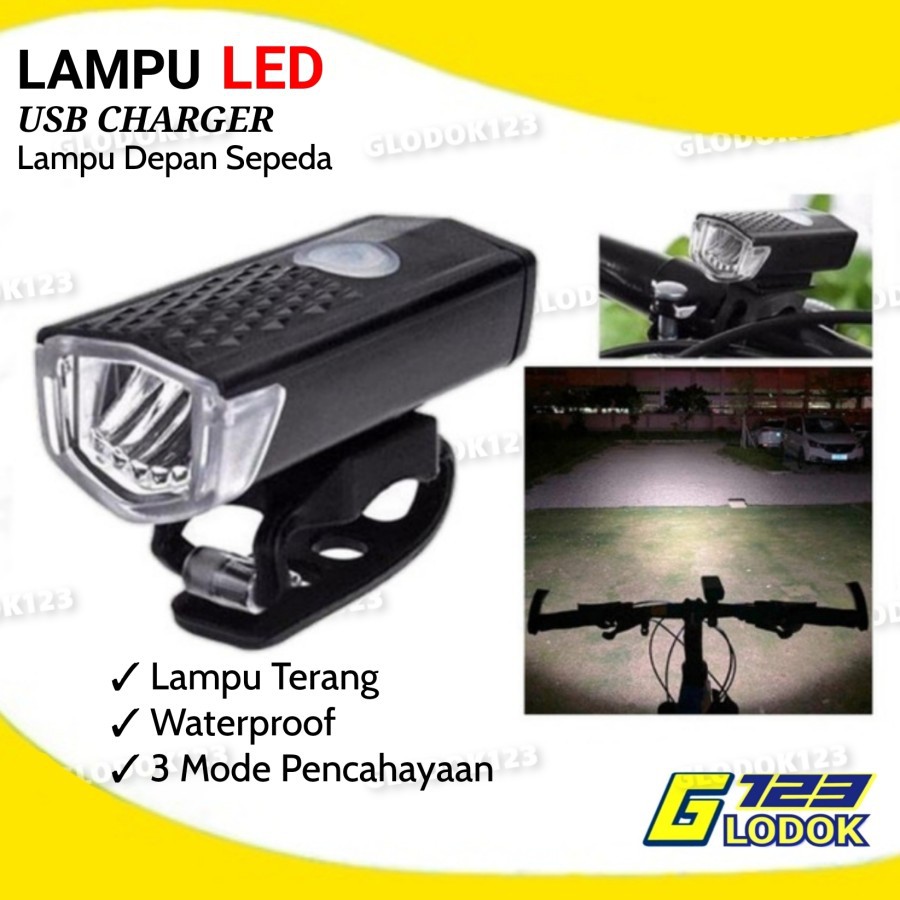 Lampu Depan Sepeda LED USB Charger Waterproof