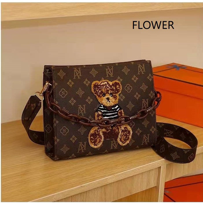 BJ62205 - SQUARE/FLOWER - TAS SLEMPANG TALI RANTAI MOTIF KOTAK BONEKA WANITA FASHION IMPORT MODIS ELEGAN MOTIF BONEKA BERUANG TERMURAH TERLARIS TERBARU BAGSTORE JAKARTA TAS BATAM ZC2205