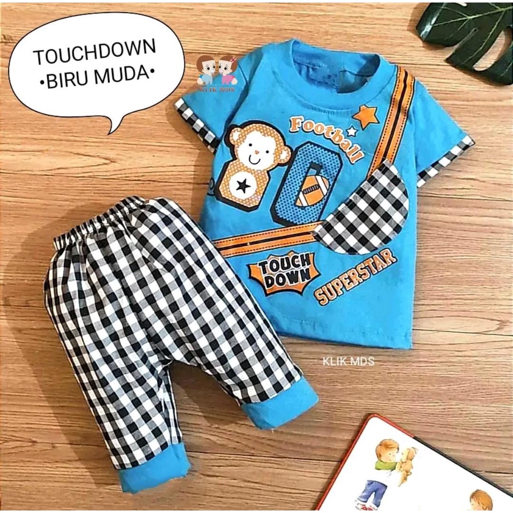 Klik Mds Setelan Baju Bayi Laki-laki 0-6 bulan Atasan Dan Celana Motif Anak Lucu Touch Down / Baju bayi anak Laki - Laki