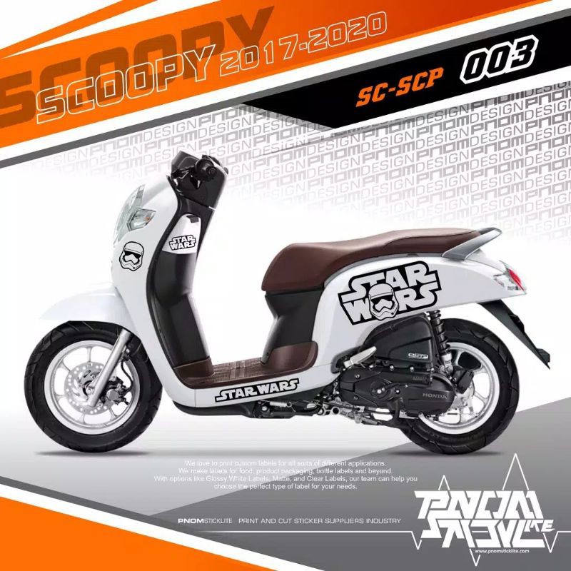 Cutting Sticker Striping Scoopy Putih 2017 - 2021 Star Wars Hitam