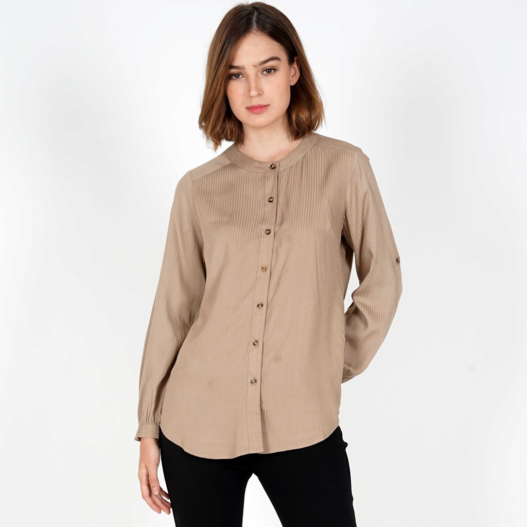 LeRosetz - Round Neck Rayon Brown Texture Shirt-1