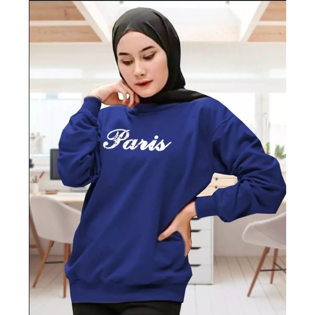 SWEATER WANITA PARIS TEXT TEBAL TERBARU,