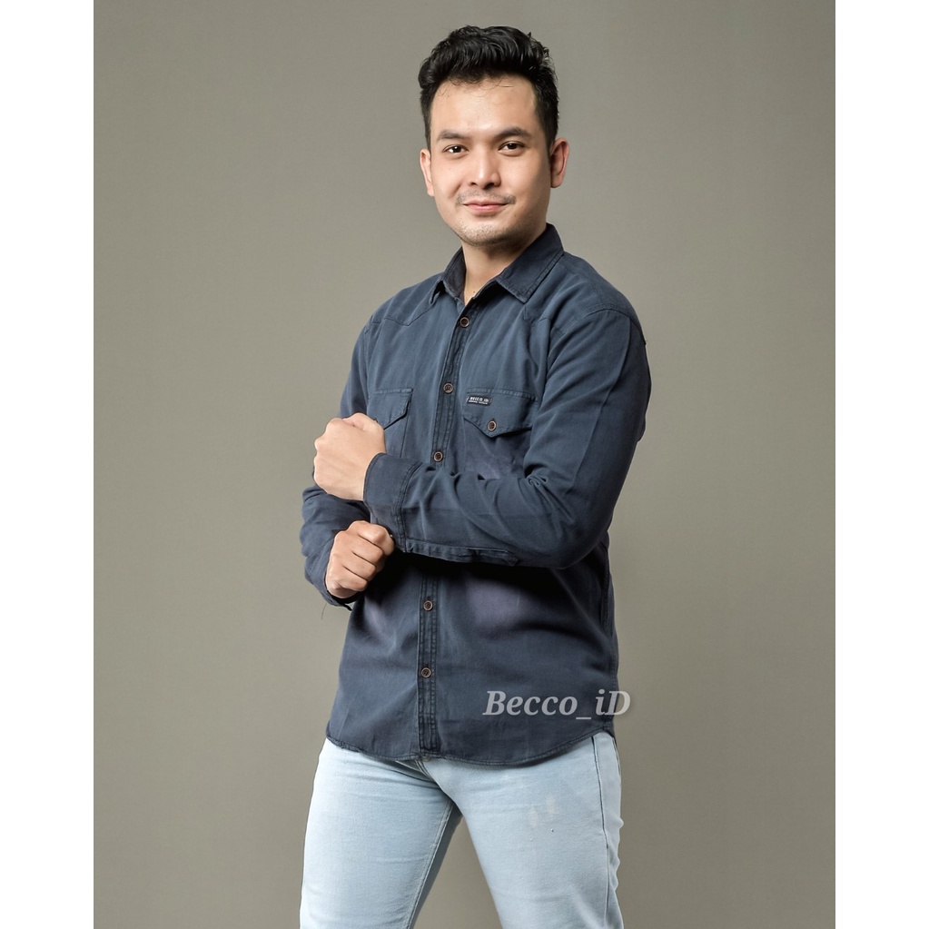 Kemeja Jeans Snow Panjang Original Basic Pria l Kemeja Polos  l Kemeja Kantoran Termurah