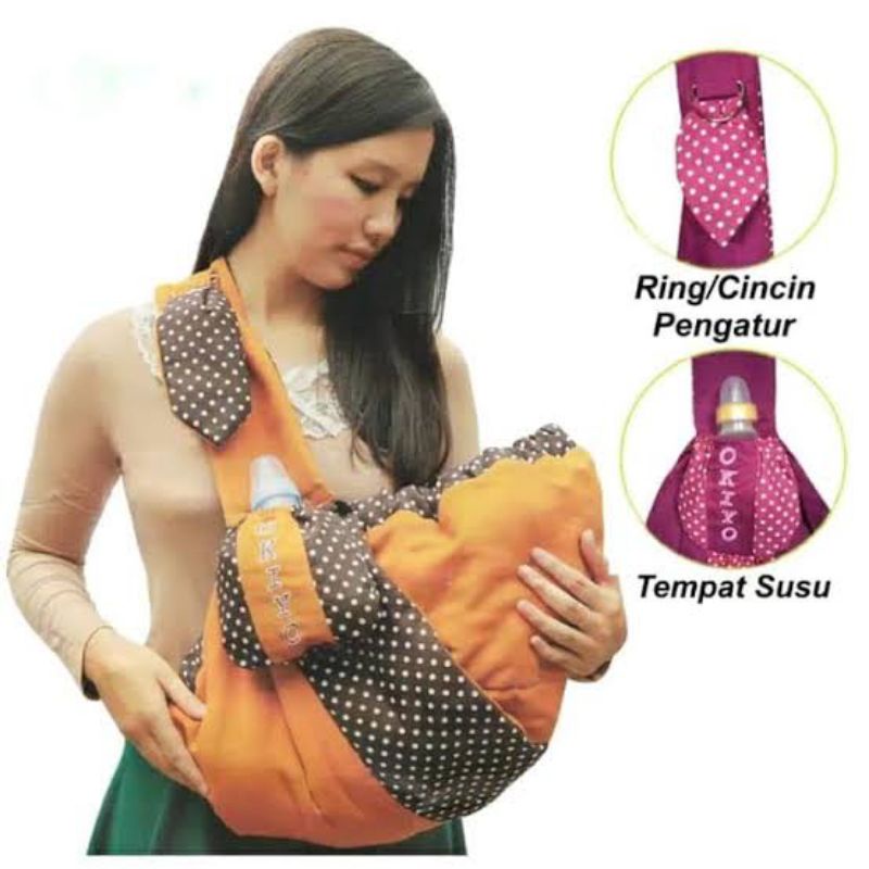 GENDONGAN BAYI OKIYO/ GENDONGAN SAMPING DI LENGKAPI TEMPAT BOTOL SUSU