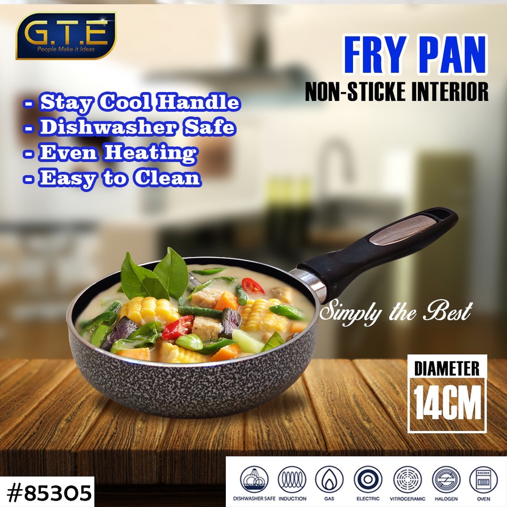 GTE | Frypan Mini 14cm Mini Wok Pan Teflon anti Lengket |  Pan Marble Sauce Pan Fry wok panci kuali Teflon wajan Penggorengan anti lengket Stain cookware