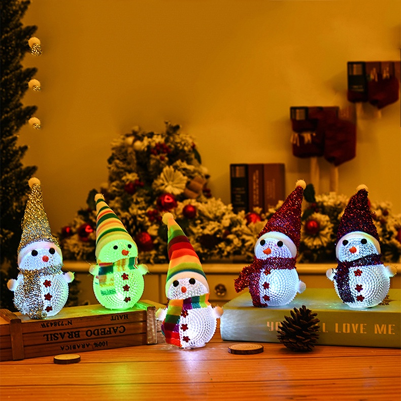 [Christmas Products] Xmas LED Decorative Glowing Colorful Plastic Particle Crystal Snowman Doll Lights